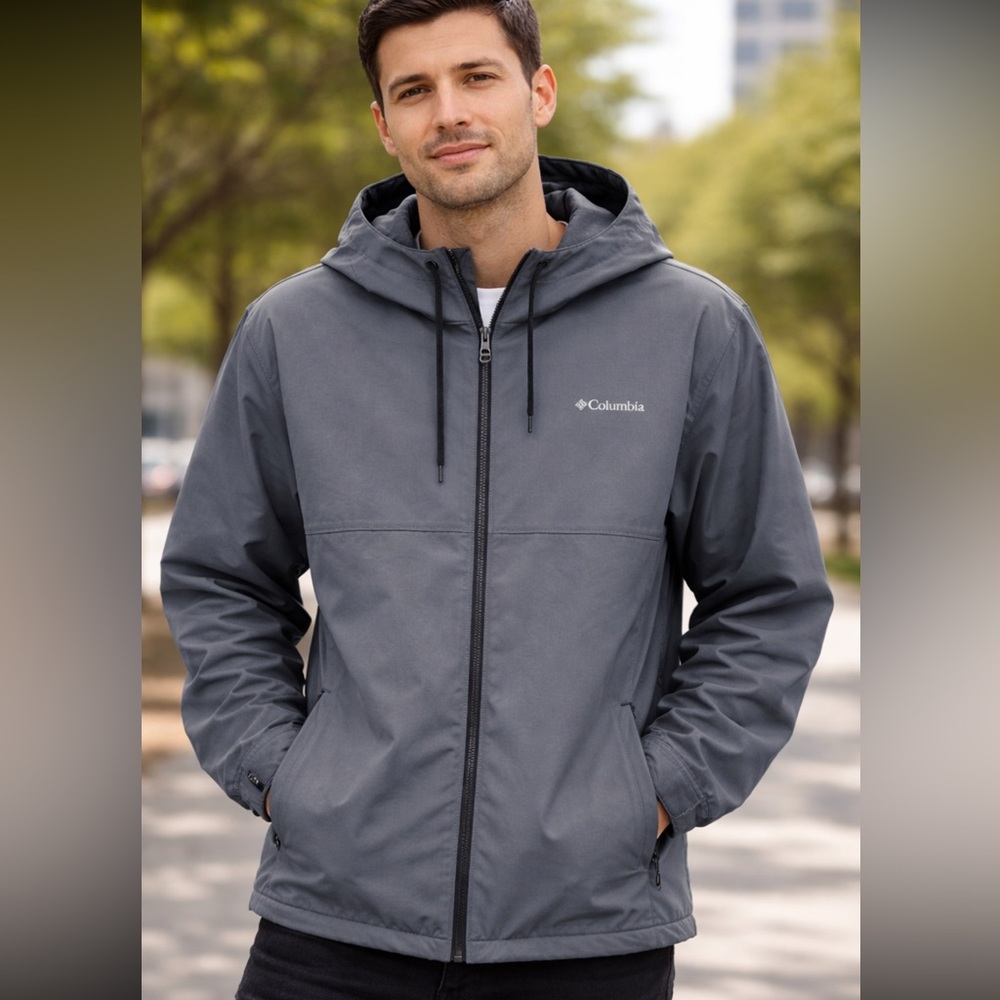 Columbia Men's Charcoal Hooded Raincoat